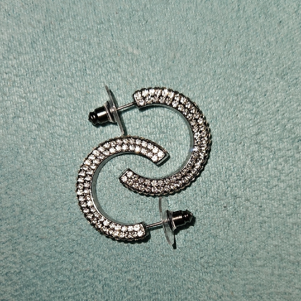 Elegant Silver Crystal Hoop Earrings